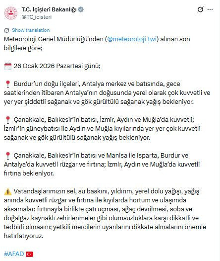 Meteoroloji'den alarm: 26 Ocak'ta kuvvetli yağış ve fırtına geliyor - Resim : 2