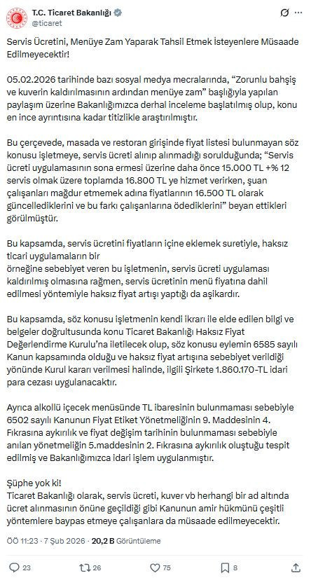 Restoranlarda 'Servis ücreti' oyununa bakanlıktan milyonluk ceza - Resim : 2