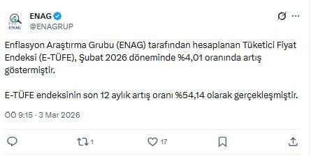 ENAG 2026 şubat ayı enflasyon oranını açıkladı - Resim : 1