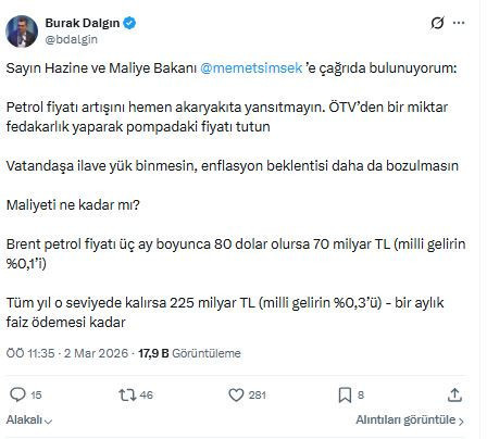 Burak Dalgın’dan Mehmet Şimşek’e akaryakıt çağrısı - Resim : 1