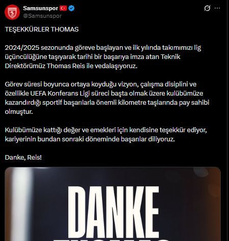 Samsunspor Thomas Reis ile yollarını ayırdı - Resim : 2