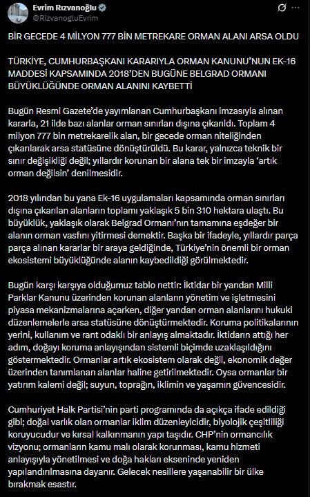 Bir gecede 4 milyon 777 bin metrekare orman alanı arsa oldu: Resmi Gazete'de duyuruldu - Resim : 2