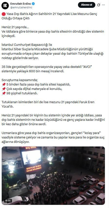 Yasa dışı bahis ağının sahibi 21 yaşındaki gen&ccedil; iddiası: 35 ilde operasyon ger&ccedil;ekleştirilmişti - Resim : 1