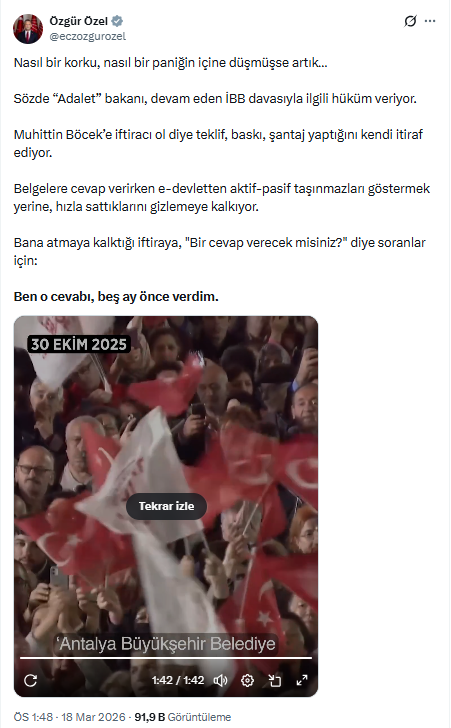 Özgür Özel'den Akın Gürlek'in Muhittin Böcek iddialarına yanıt - Resim : 1