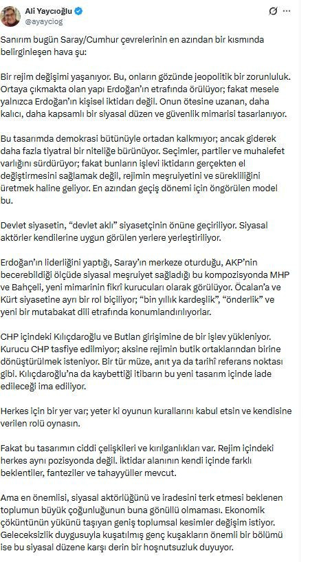 Prof. Dr. Ali Yaycıoğlu: CHP tasfiye edilmiyor aksine rejimin butik ortağına dönüştürülmek isteniyor - Resim : 1