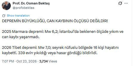Osman Bektaş Tibet ve Marmara depremlerini kıyasladı: Can kaybını büyüklük belirlemiyor - Resim : 2
