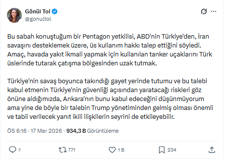 Pentagon yetkilisi Akademisyen Gönül Tol'a konuştu: ABD Türkiye'den üsleri açmasını istedi - Resim : 1