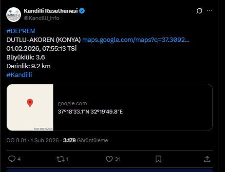 Konya'da 3,6 büyüklüğünde deprem - Resim : 1
