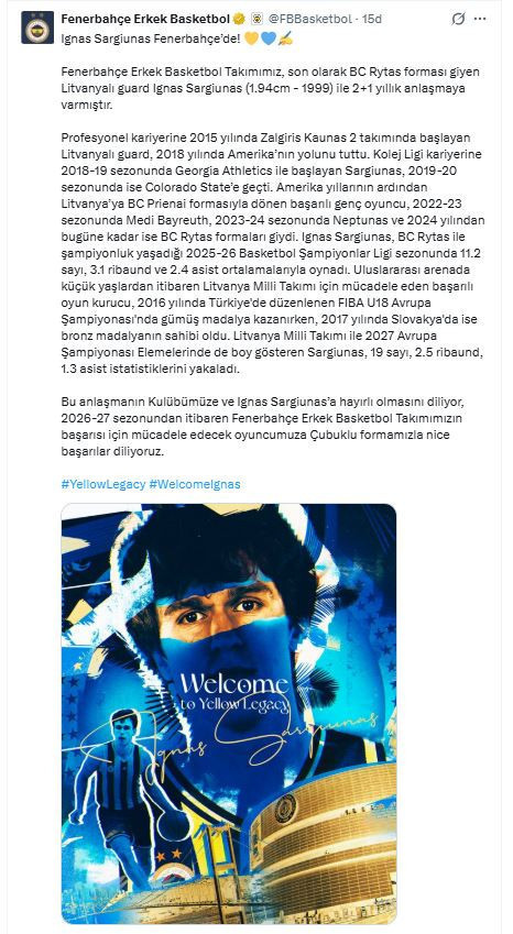 Fenerbahçe Ignas Sargiunas'ı renklerine bağladı - Resim : 2