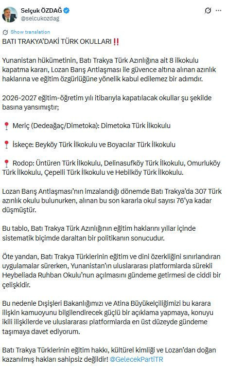 8 Türk okuluna kilit vuran Yunanistan’dan Ruhban Okulu pişkinliği: Selçuk Özdağ'dan sert tepki - Resim : 1