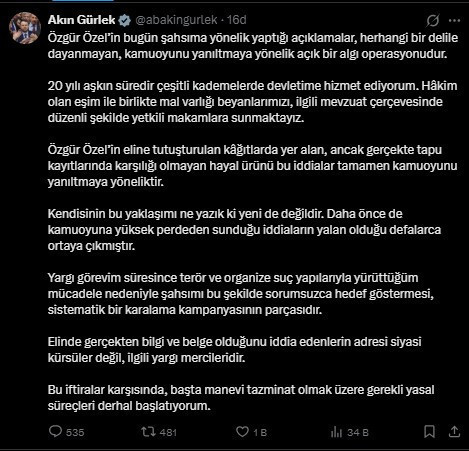 Akın Gürlek'ten Özel'in mal varlığı iddialarına yanıt - Resim : 1