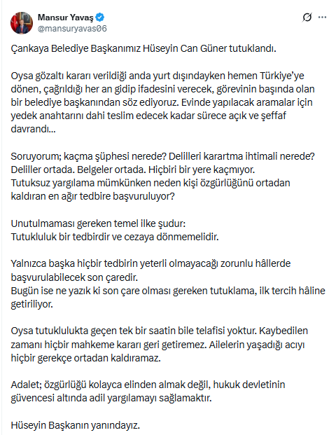 Mansur Yavaş'tan Hüseyin Can Güner açıklaması: Yut dışından döndü, kaçma şüphesiytle tutuklandı - Resim : 1