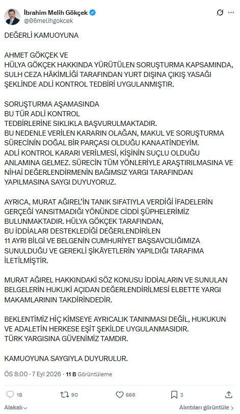 Melih G&ouml;k&ccedil;ek'ten soruşturma a&ccedil;ıklaması - Resim : 3