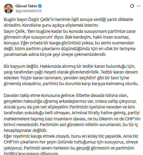 Özgür Çelik kayyum Gürsel Tekin'in neden istifa ettiğini belgesiyle açıkladı: Ben gider namusumla... - Resim : 1