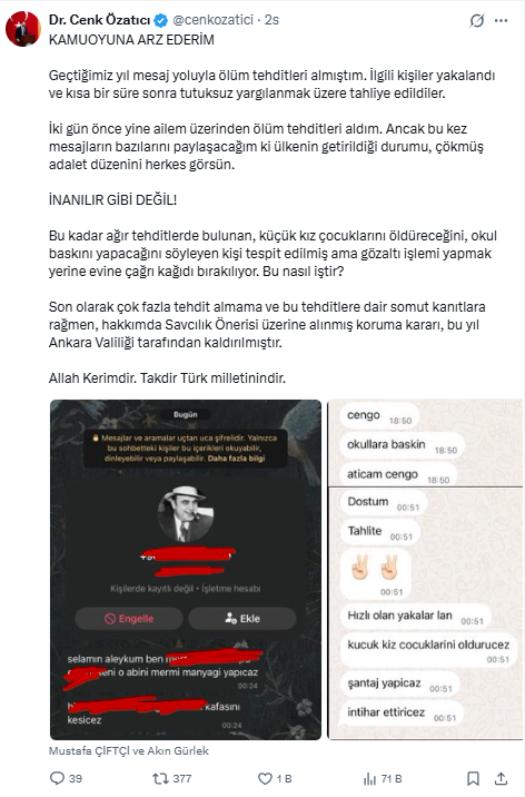 Ölümle tehdit edildi, koruması kaldırıldı: İYİ Partili isim o mesajları paylaştı - Resim : 2