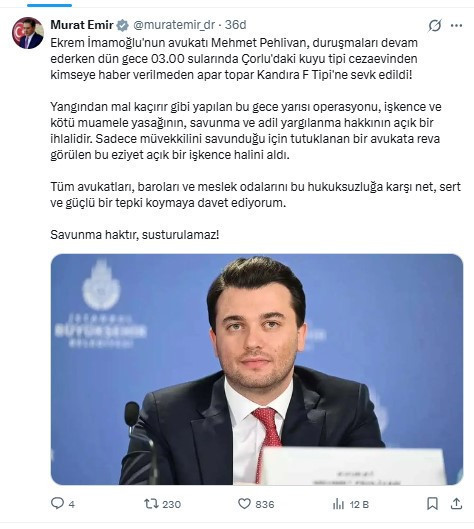 İmamoğlu’nun avukatı Pehlivan’ın cezaevi değiştirildi - Resim : 1