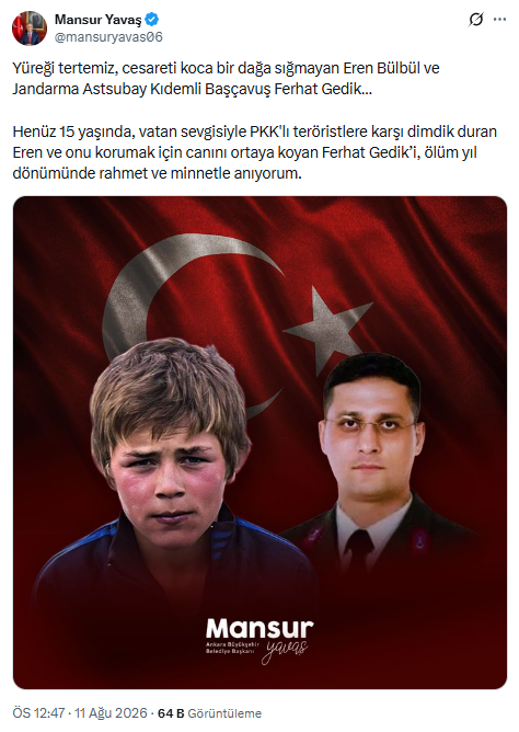 Mansur Yavaş şehitleri unutmadı: Eren Bülbül ve Ferhat Gedik'i andı - Resim : 1