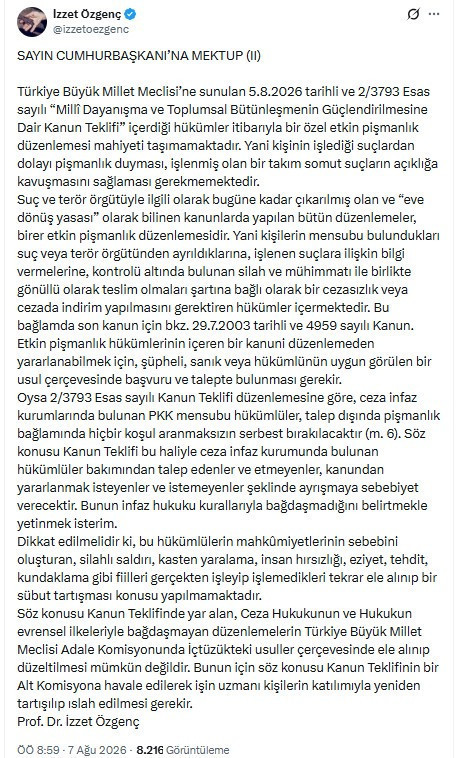 İzzet Özgenç'ten Erdoğan'a 2. uyarı: "Hiçbir pişmanlık şartı aranmıyor" iddiası - Resim : 2