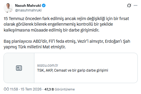 Nasuh Mahruki hakkında 15 Temmuz soruşturması - Resim : 1