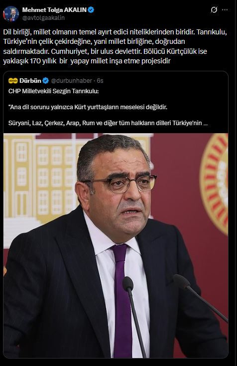 İYİ Partili Tolga Akalın'dan CHP'li Tanrıkulu'na: Millet Birliğine doğrudan saldırmaktadır - Resim : 1