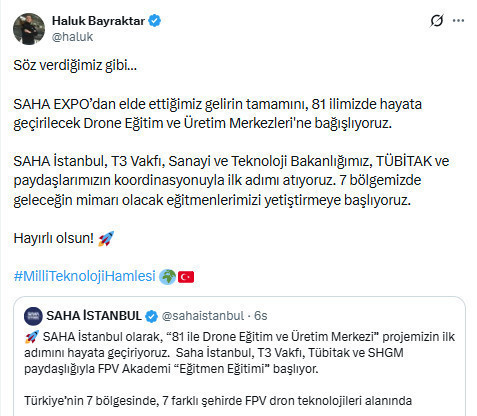 Haluk Bayraktar duyurdu: SAHA EXPO'nun gelirleri drone merkezlerine bağışlanacak - Resim : 7