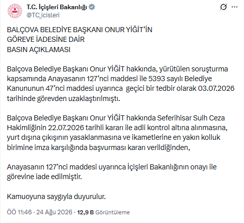 Balçova Belediye Başkanı Onur Yiğit göreve iade edildi - Resim : 1