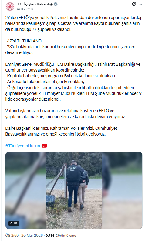 Dev FET&Ouml; Operasyonu: 77 ş&uuml;pheliden 47&rsquo;si Tutuklandı - Resim : 1