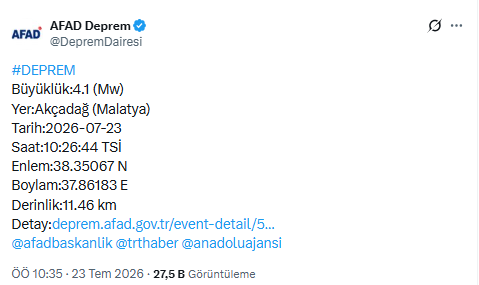 Malatya'da 4,1 büyüklüğünde deprem - Resim : 1
