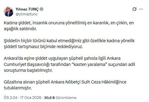 Adalet Bakanı Yılmaz Tun&ccedil;'un sosyal medya paylaşımı
