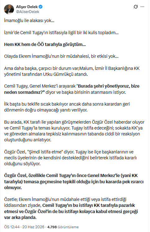 Cemil Tugay'ın istifasını İmamoğlu mu istedi? Özgür Özel neye kızdı? - Resim : 1