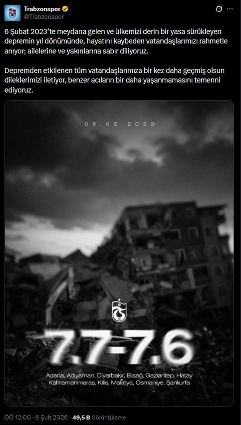 6 Şubat depremlerinin üzerinden 3 yıl geçti: Spor dünyasından anma mesajları - Resim : 5