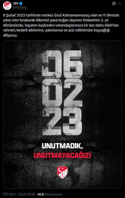6 Şubat depremlerinin üzerinden 3 yıl geçti: Spor dünyasından anma mesajları - Resim : 1