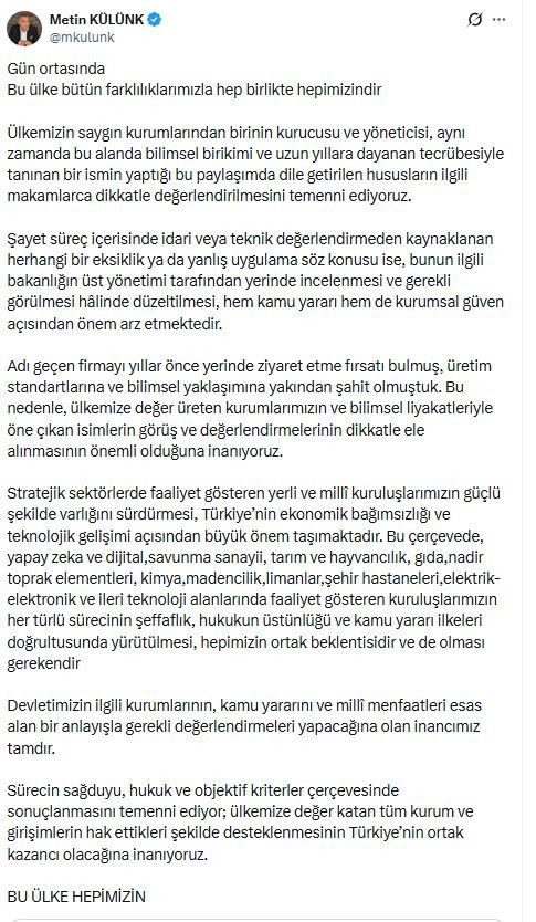 AK Partili Metin Külünk’ten Bakanlığa sağduyu ve şeffaflık çağrısı: "Karar yerinde incelenmeli" - Resim : 1