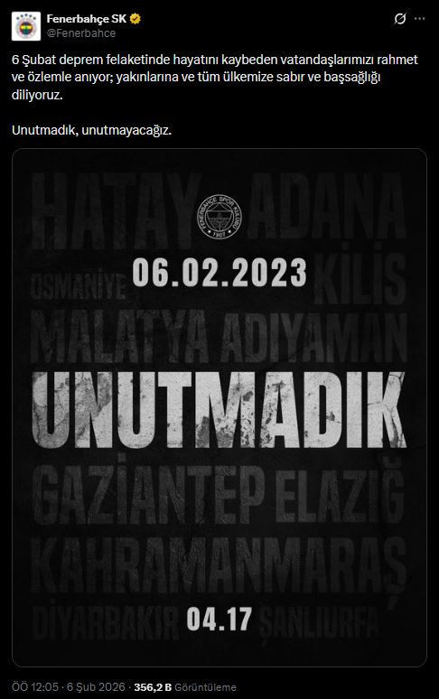 6 Şubat depremlerinin üzerinden 3 yıl geçti: Spor dünyasından anma mesajları - Resim : 4