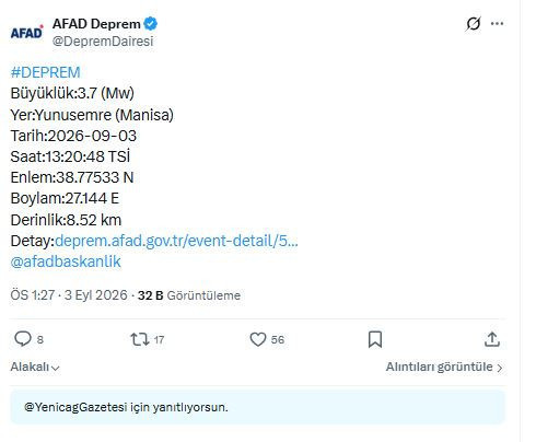 Manisa'da deprem: İzmir'de de hissedildi (3 Ağustos 2026) - Resim : 1