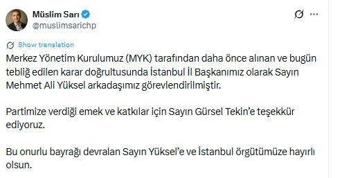 CHP'de Gürsel Tekin görevden alındı, yeni il başkanı belli oldu - Resim : 1