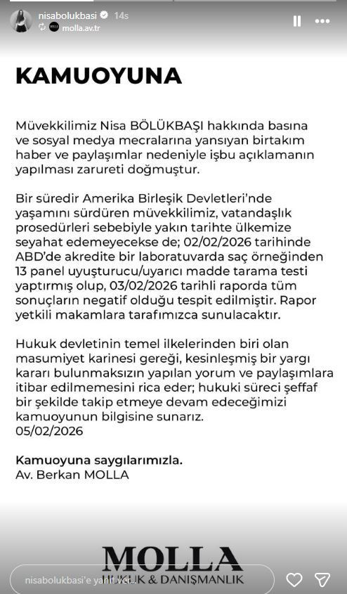 Uyuşturucu soruşturmasında adı ge&ccedil;mişti: Nisa B&ouml;l&uuml;kbaşı test sonucunu paylaştı - Resim : 3