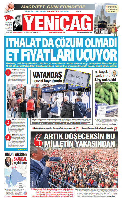 Yeniçağ Gazetesi: İthalat da çözüm olmadı, et fiyatları uçuyor - Resim : 1