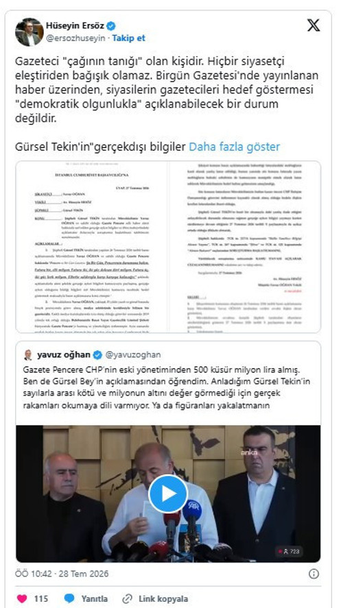 Yavuz Oğhan'dan Gürsel Tekin'e suç duyurusu: 3 suçlama birden - Resim : 1
