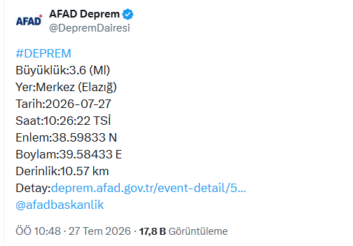 Elazığ’da 3.6 büyüklüğünde deprem - Resim : 1