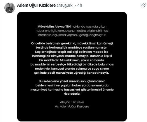 Uyuşturucu testi pozitif çıkmıştı: Aleyna Tilki'nin avukatından dikkat çeken açıklama; 'Dumanla ilişkili...' - Resim : 3