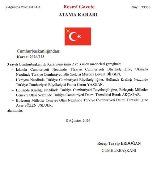 Erdoğan'dan büyükelçiliklere yeni atamalar: Resmi Gazete'de yayımlandı - Resim : 1