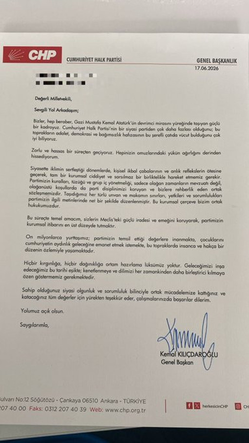 Kılıçdaroğlu'ndan CHP'li milletvekillerine mektup: İfadeleri dikkat çekti - Resim : 1