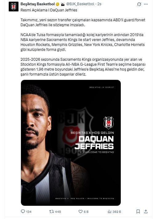 Beşiktaş, ABD'li basketbolcu DaQuan Jeffries'i kadrosuna kattı - Resim : 2