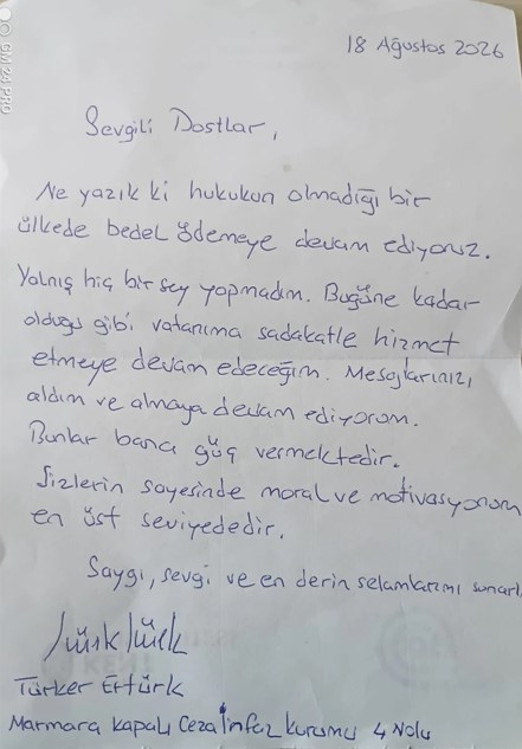 Tutuklu Türker Ertürk’ten dikkat çeken mektup: 'Bedel ödemeye devam ediyoruz' - Resim : 1
