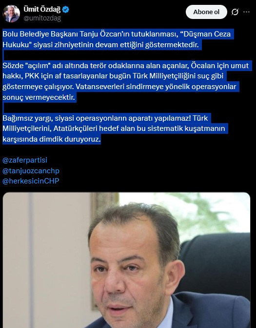 Ümit Özdağ Tanju Özcan'ın tutuklanmasına sert çıktı - Resim : 1