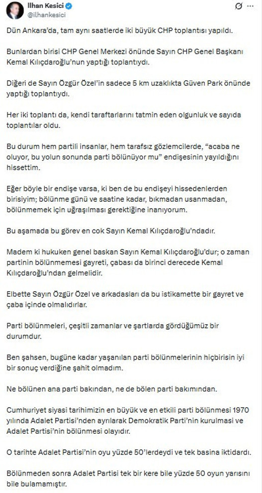 İlhan Kesici'den CHP'ye 'bölünme' uyarısı: Demirel'in itirafını hatırlattı - Resim : 1