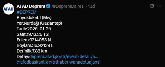 Gaziantep'te deprem (25.01.2025) - Resim : 1