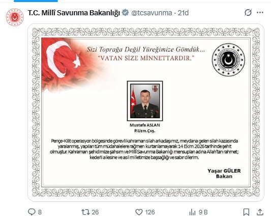 MSB duyurdu: Uzman çavuş şehit oldu - Resim : 1