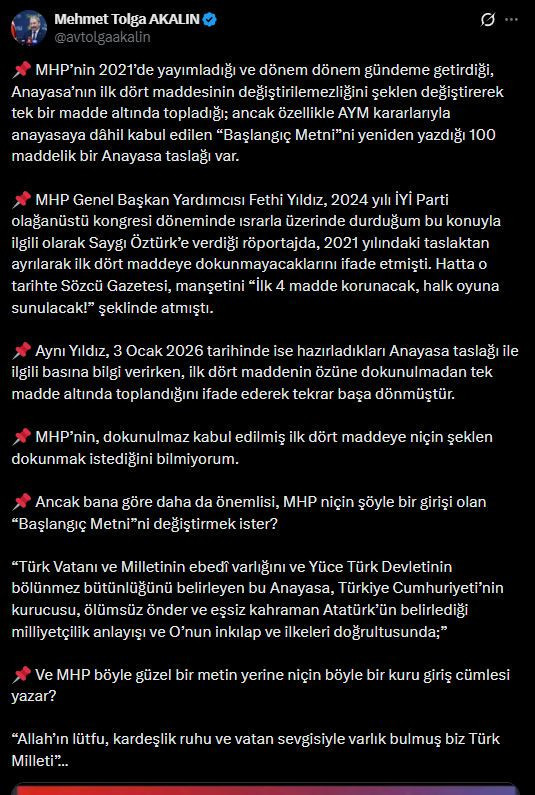 "MHP Anayasa'nın ilk 4 maddesine şekil vermek istiyor" İYİ Partili Akalın açıkladı - Resim : 1